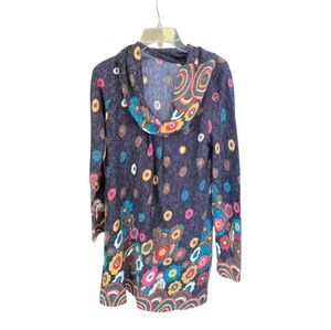 Radzoli Purple Gray Floral Long Sleeve Cowl Neck Tunic Sweater Dress S